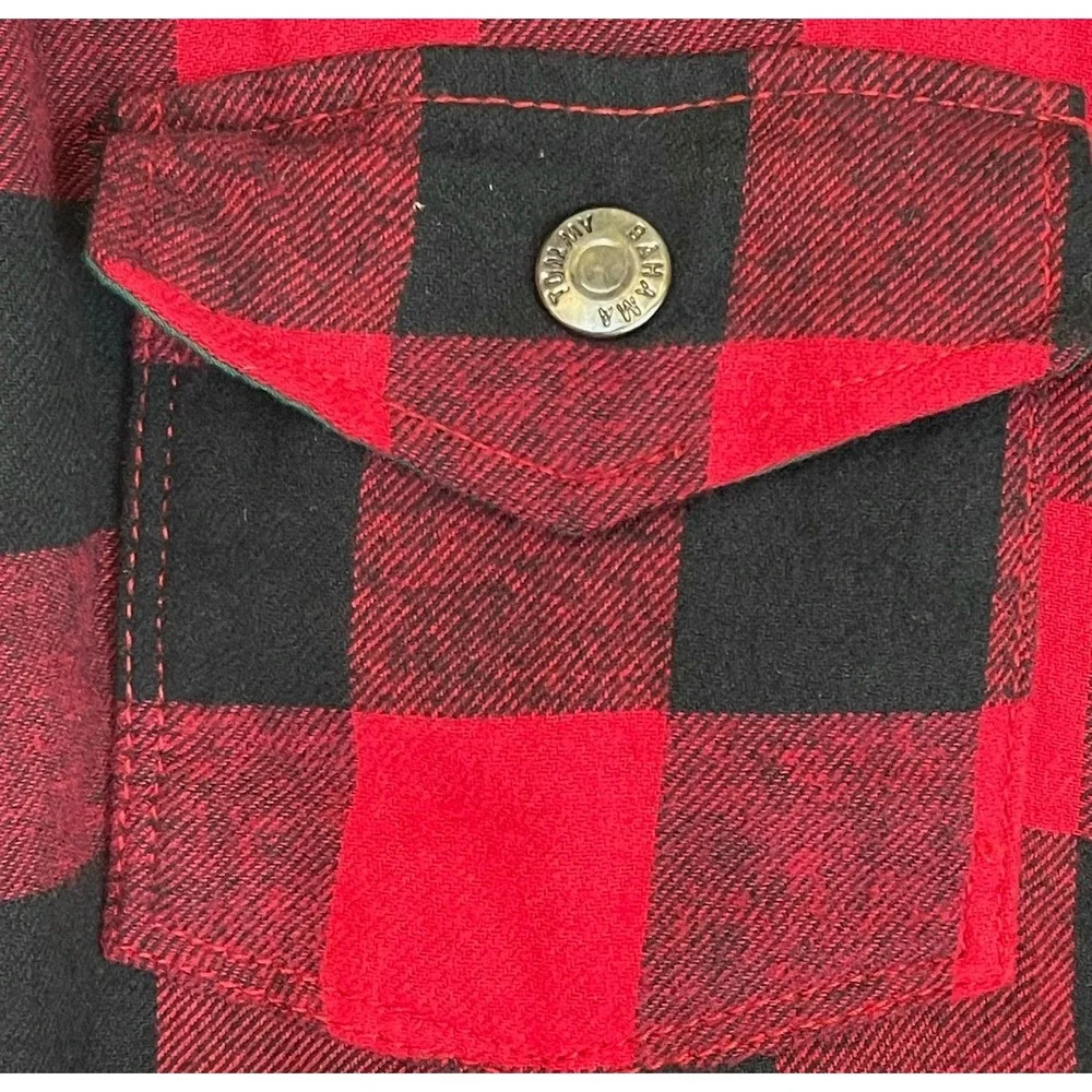 TOMMY BAHAMA Shacket Shirt Jacket Kids XL 14 Red Buffalo Plaid Sherpa Lined Snap
